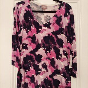 NWT Chico's V Neck 3/4 Sleeve Sweater in Pink, Violet, White Multi sz 3 (16/18)